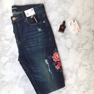 EXPRESS Mid Rise Embroidered Stretch Jean Leggings